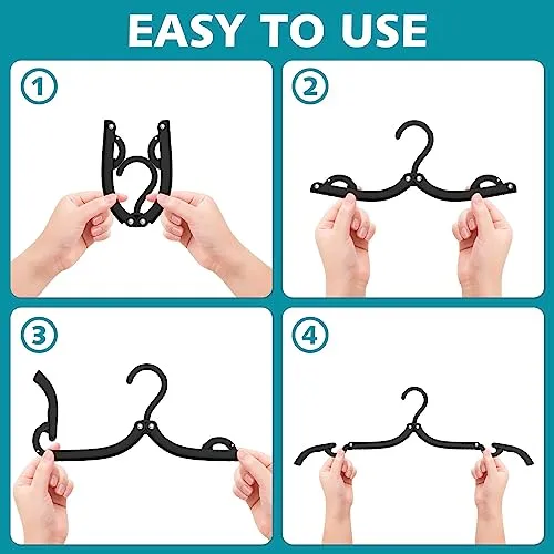 30 Pcs Travel Hangers Portable Foldable Travel Hanger Organizer, Plastic Travel Accessories Essentials Clothes Drying Rack Folding Hangers for Traveling Camping Flying RV Cruises Suitcase, Black