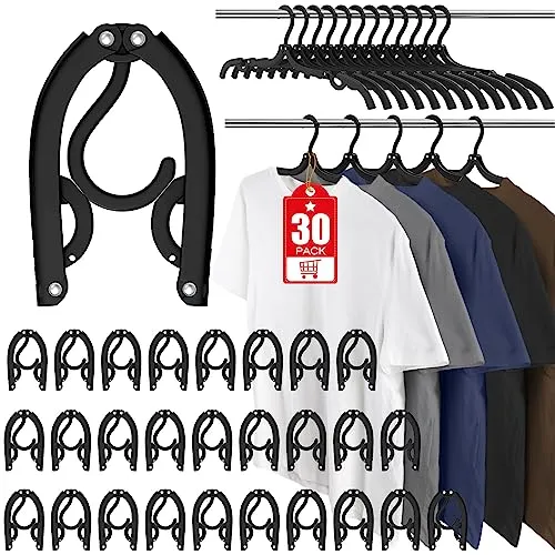 30 Pcs Travel Hangers Portable Foldable Travel Hanger Organizer, Plastic Travel Accessories Essentials Clothes Drying Rack Folding Hangers for Traveling Camping Flying RV Cruises Suitcase, Black