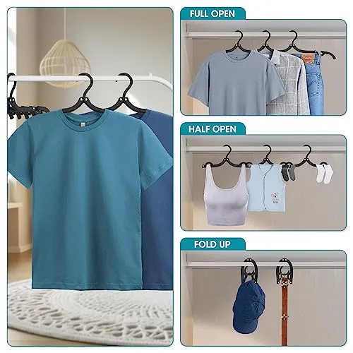 30 Pcs Travel Hangers Portable Foldable Travel Hanger Organizer, Plastic Travel Accessories Essentials Clothes Drying Rack Folding Hangers for Traveling Camping Flying RV Cruises Suitcase, Black