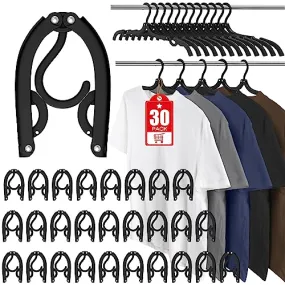 30 Pcs Travel Hangers Portable Foldable Travel Hanger Organizer, Plastic Travel Accessories Essentials Clothes Drying Rack Folding Hangers for Traveling Camping Flying RV Cruises Suitcase, Black