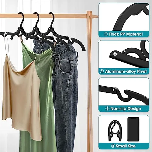 30 Pcs Travel Hangers Portable Foldable Travel Hanger Organizer, Plastic Travel Accessories Essentials Clothes Drying Rack Folding Hangers for Traveling Camping Flying RV Cruises Suitcase, Black