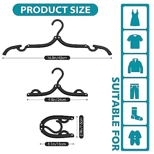 30 Pcs Travel Hangers Portable Foldable Travel Hanger Organizer, Plastic Travel Accessories Essentials Clothes Drying Rack Folding Hangers for Traveling Camping Flying RV Cruises Suitcase, Black