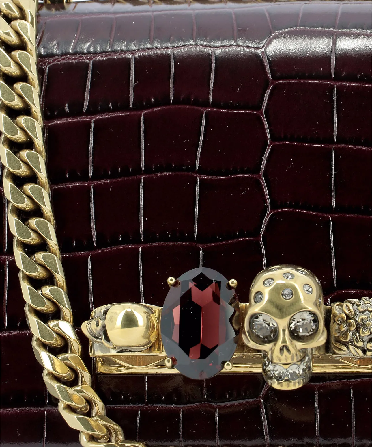 Alexander McQueen Skull Embellished Croc Effect Crossbody Bag