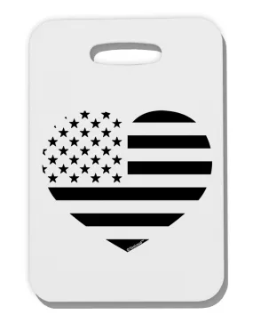 American Flag Heart Design - Stamp Style Thick Plastic Luggage Tag by TooLoud