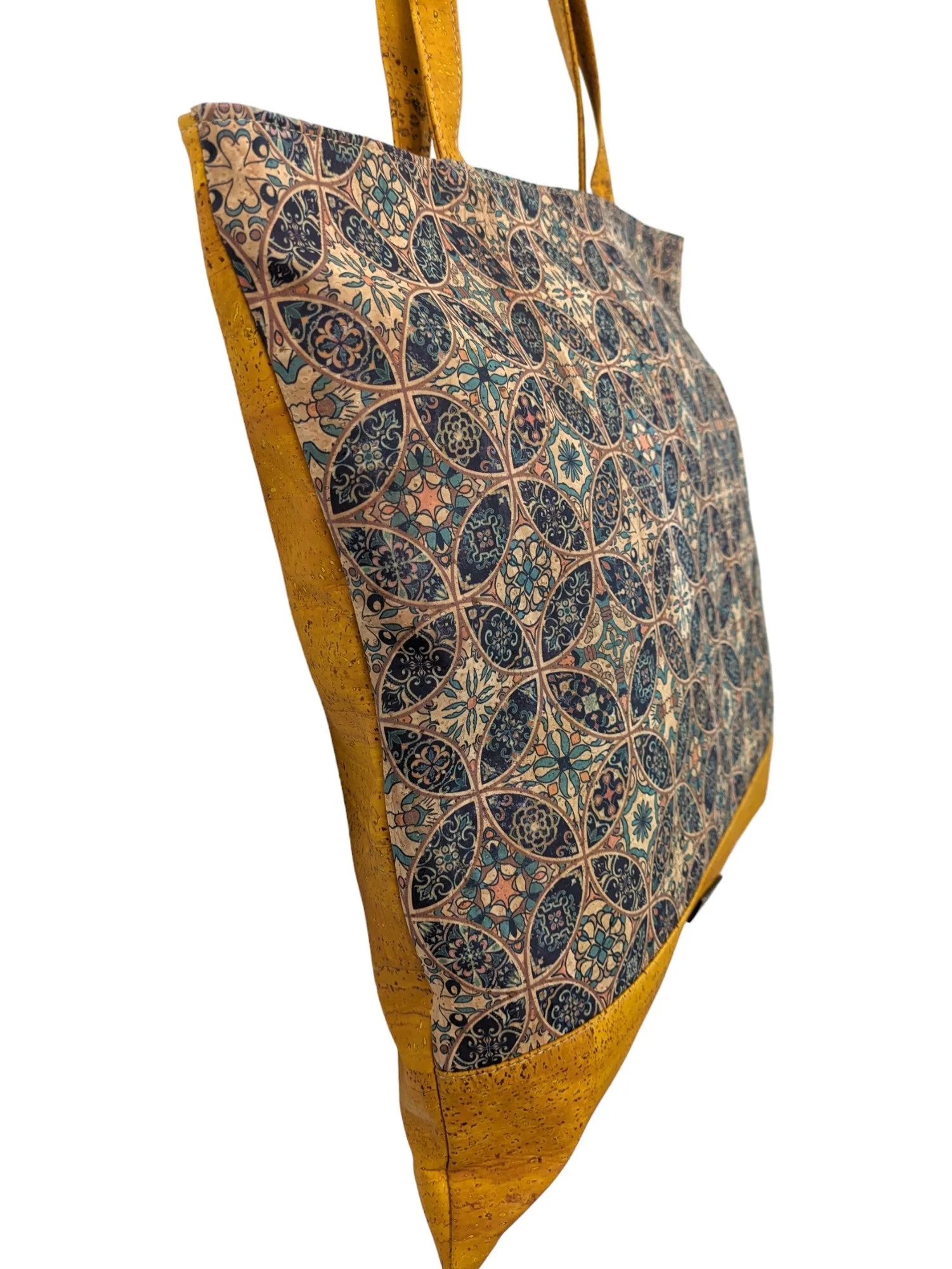 Bruna Cork Tote Bag Yellow and Blue Tile