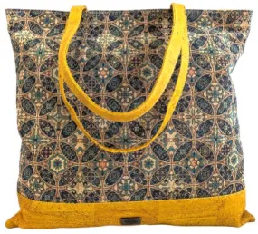 Bruna Cork Tote Bag Yellow and Blue Tile