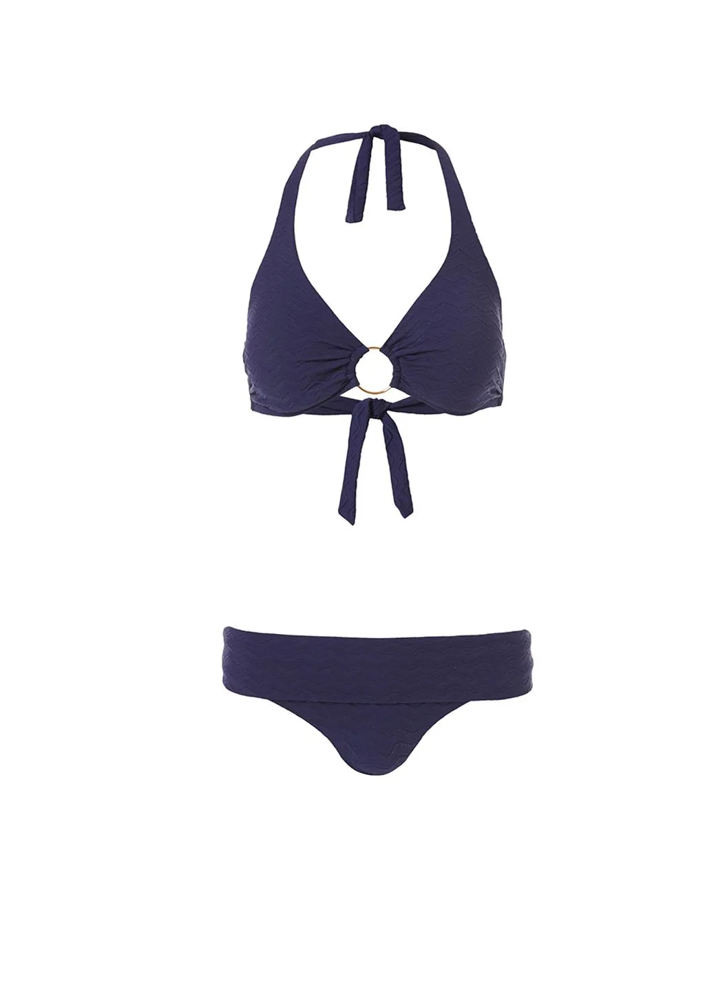 Brussels Navy Zigzag Halterneck Ring Supportive Bikini
