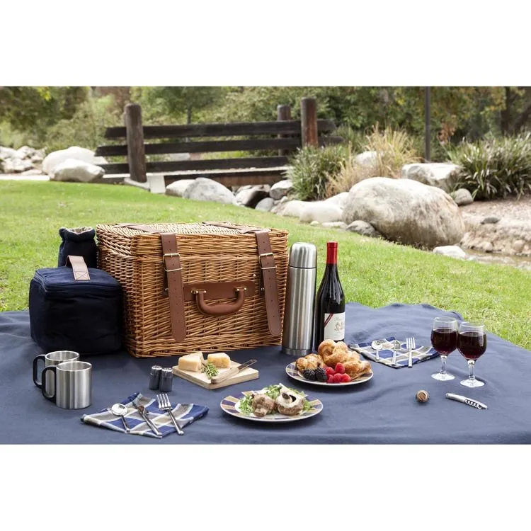 Canterbury Picnic Basket, Navy with Plaid