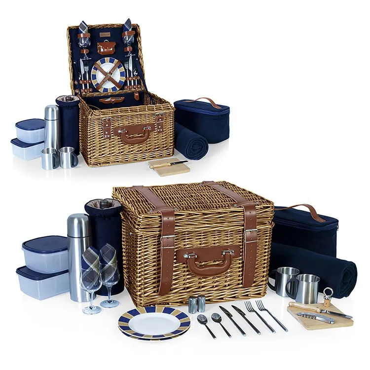 Canterbury Picnic Basket, Navy with Plaid