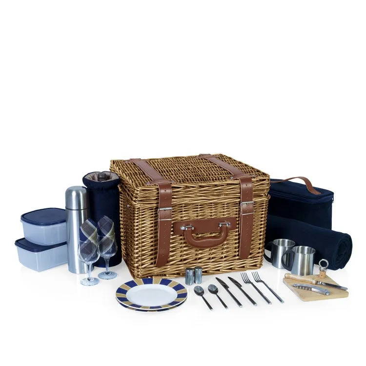 Canterbury Picnic Basket, Navy with Plaid