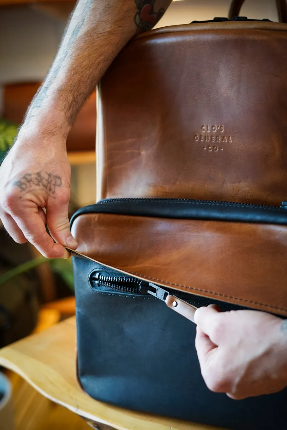 Commuter Backpack (Two Tone: Horween English Tan   Flat Black)