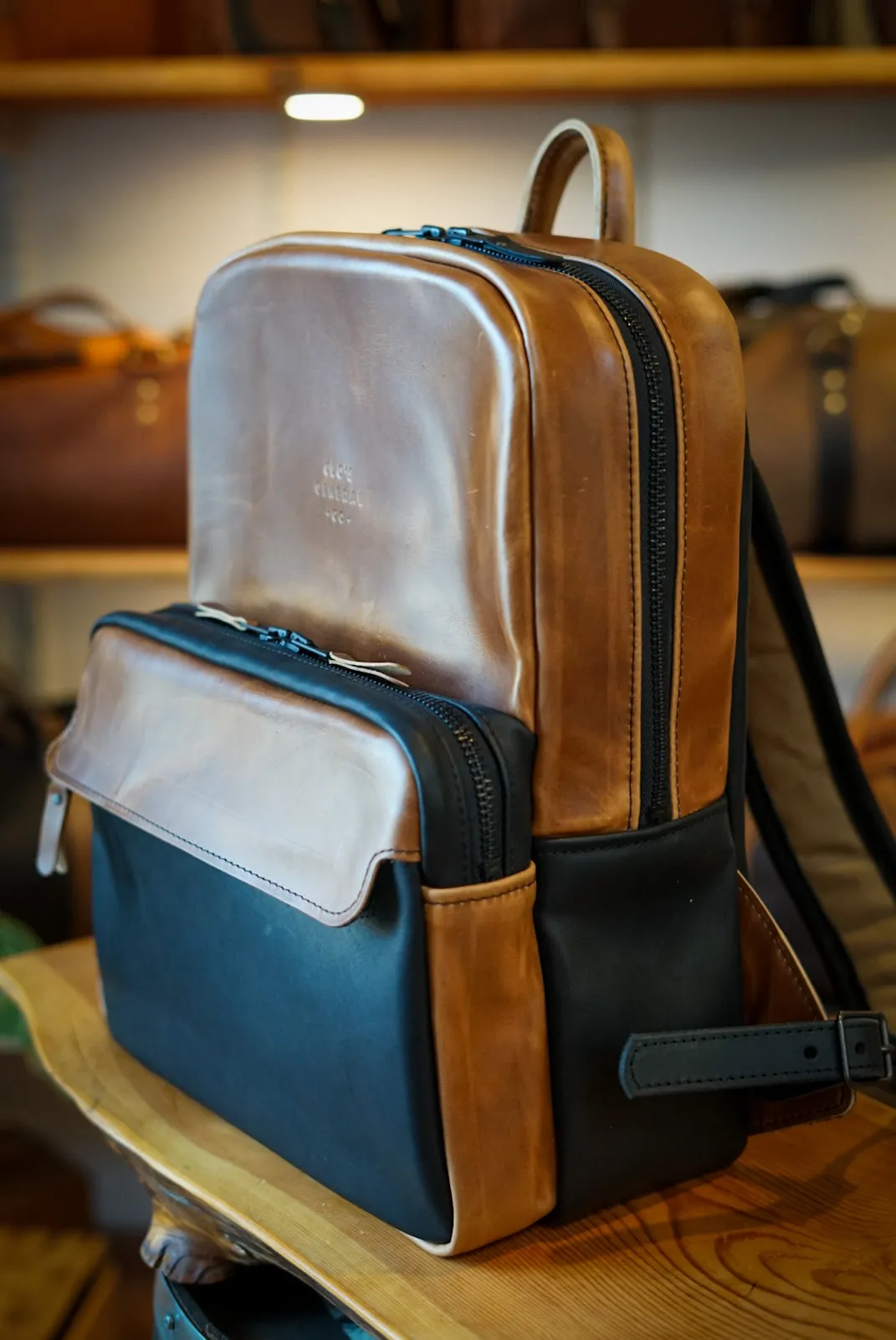 Commuter Backpack (Two Tone: Horween English Tan   Flat Black)