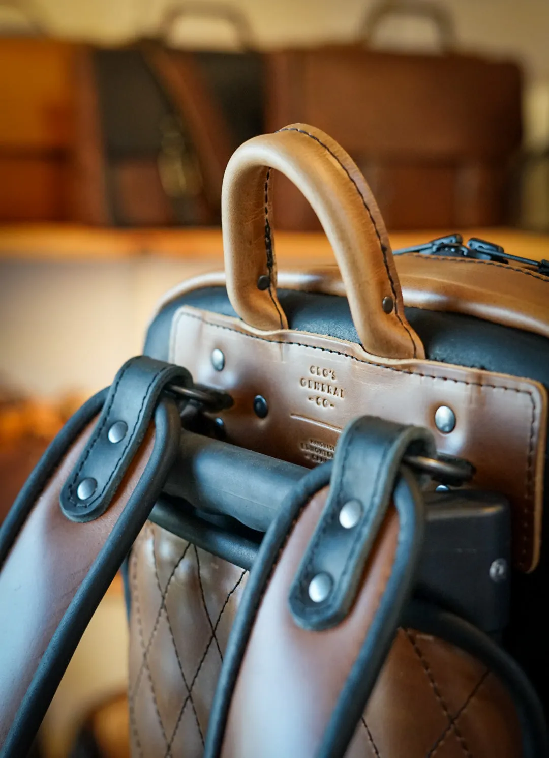 Commuter Backpack (Two Tone: Horween English Tan   Flat Black)
