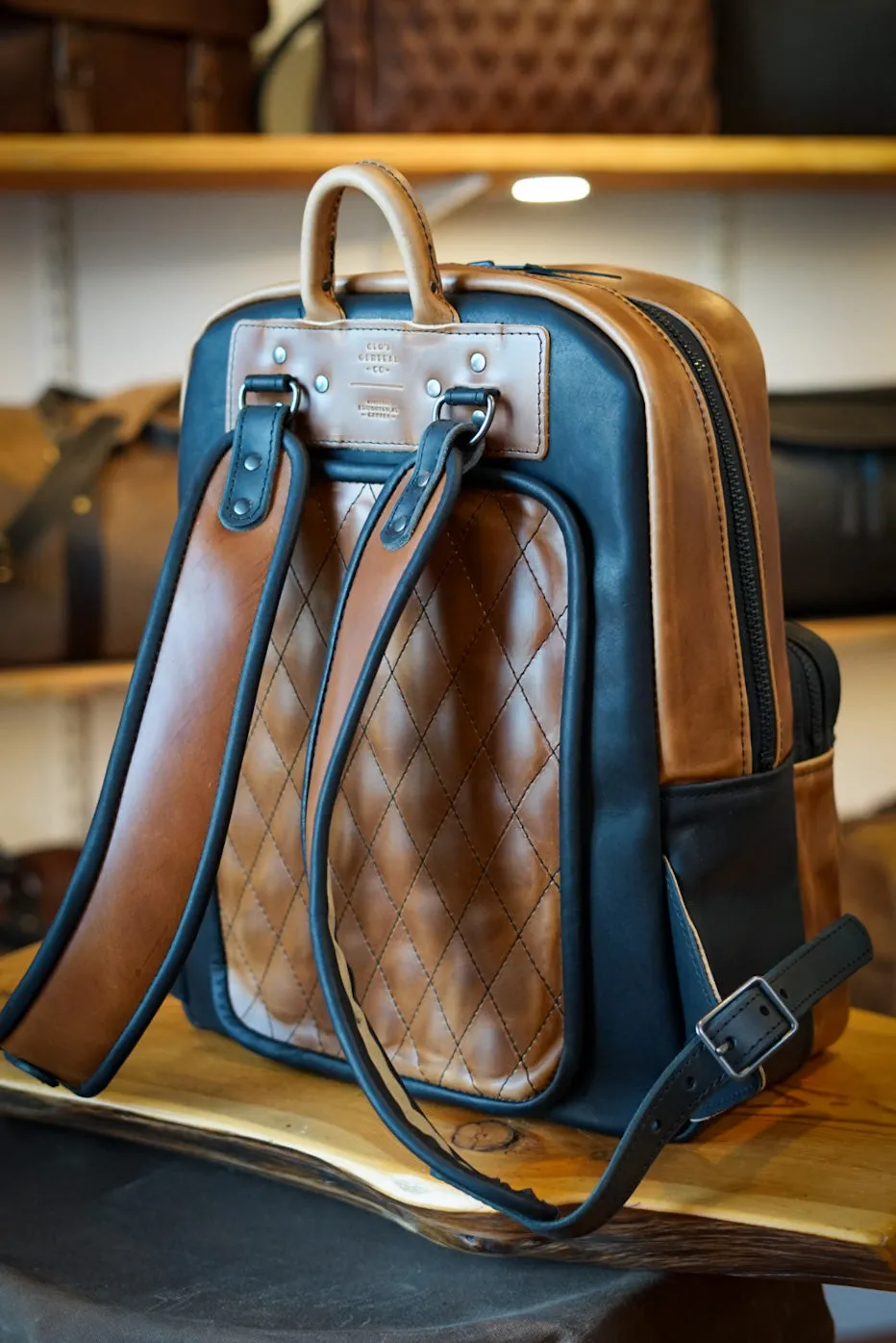 Commuter Backpack (Two Tone: Horween English Tan   Flat Black)