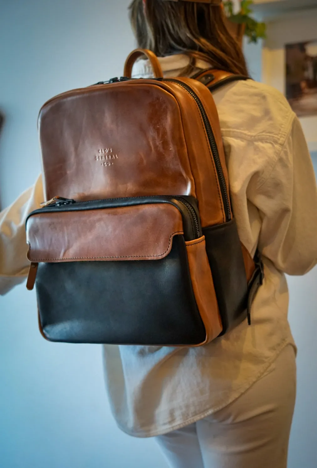 Commuter Backpack (Two Tone: Horween English Tan   Flat Black)