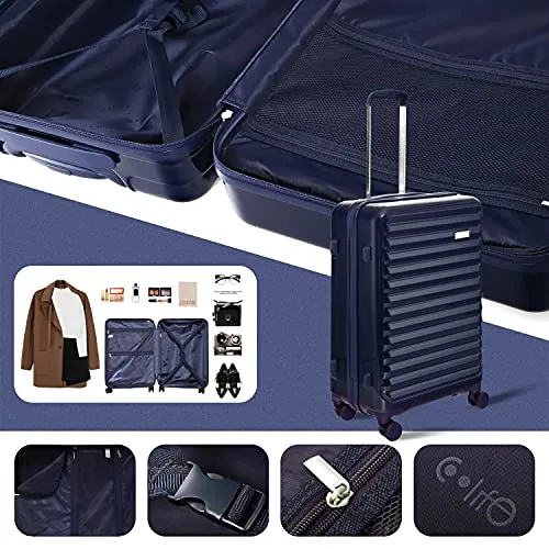 Coolife Luggage Suitcase 3 Piece Set expandable - ABS PC Orange