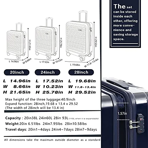 Coolife Luggage Suitcase 3 Piece Set expandable - ABS PC Orange