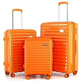 Coolife Luggage Suitcase 3 Piece Set expandable - ABS PC Orange