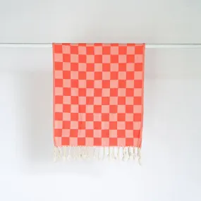 CORAL CHECK TURKISH HAND TOWEL