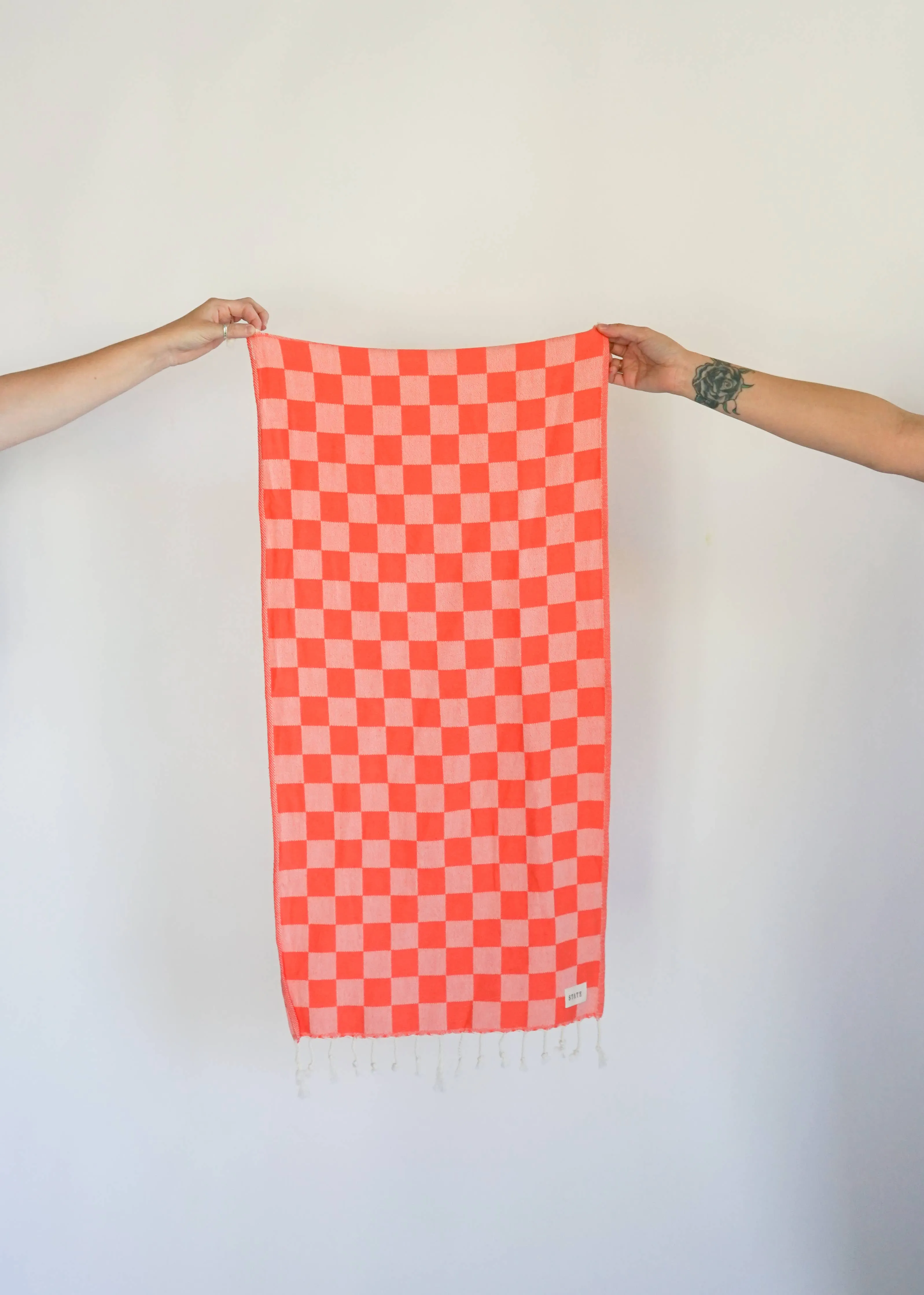 CORAL CHECK TURKISH HAND TOWEL