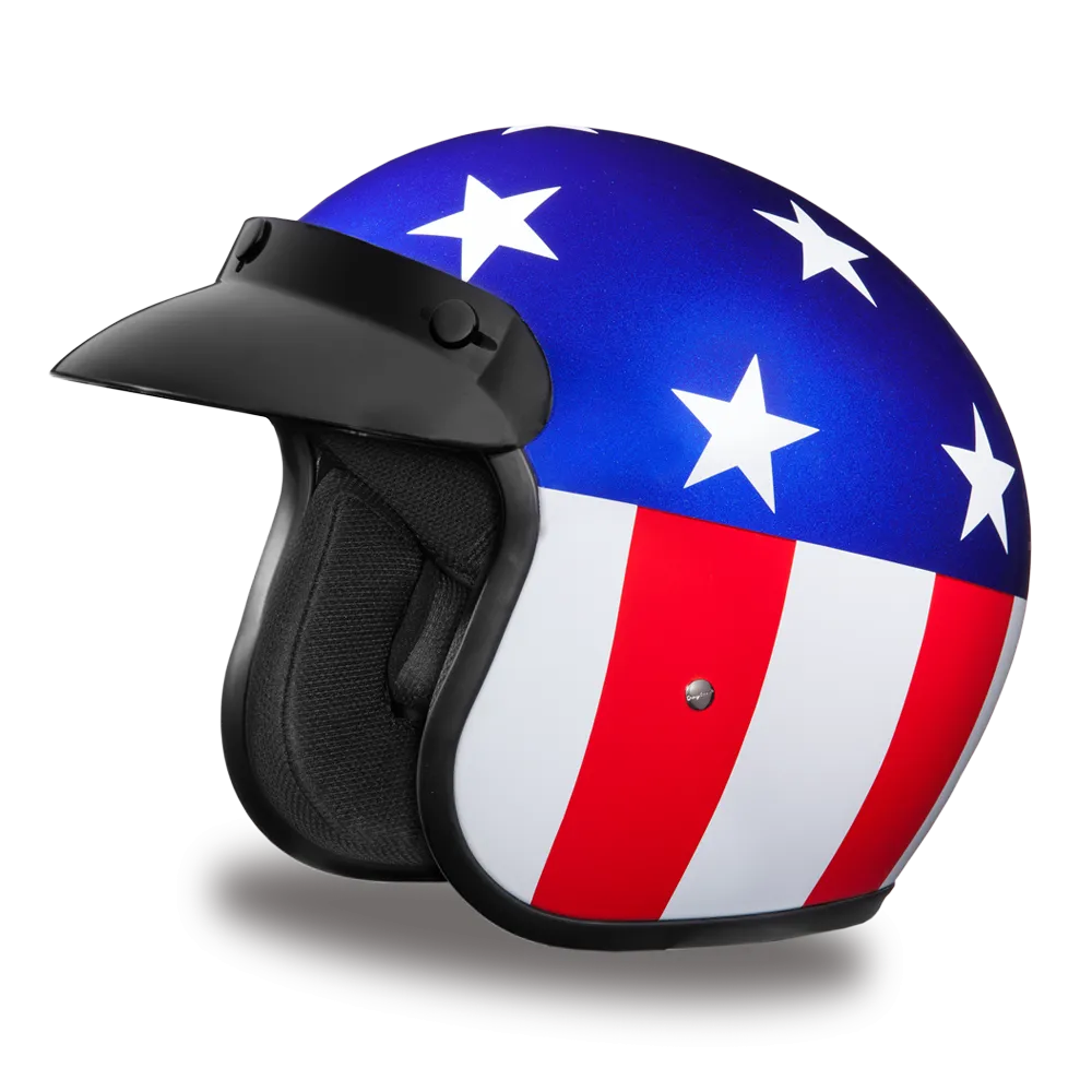 Daytona D.O.T. Cruiser States of America Motorcycle Open Face Helmet, Blue/White/Red