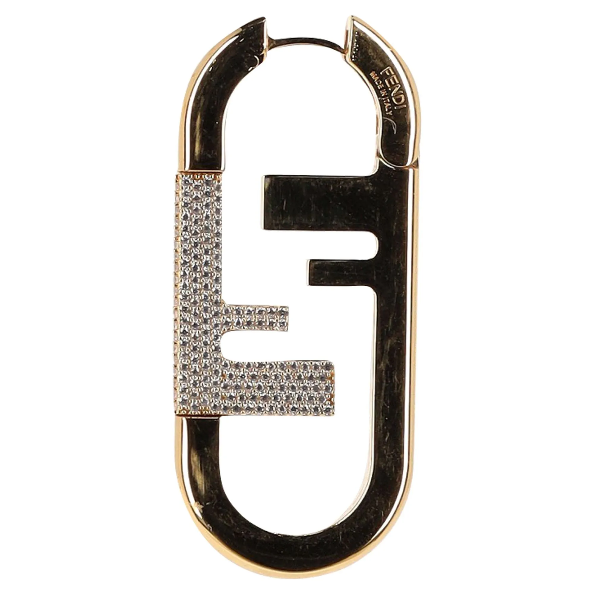Fendi O'Lock Crystal Embellished Earring In Gold Metal