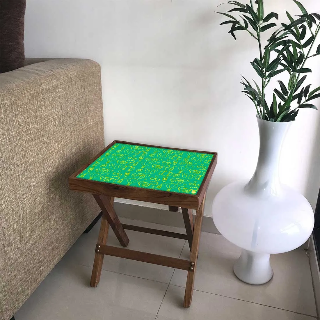 Folding Side Table - Teak Wood - Suitcase And Air Balloon