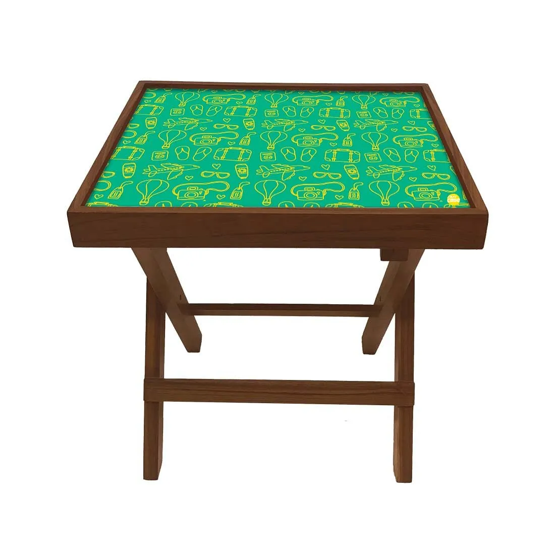 Folding Side Table - Teak Wood - Suitcase And Air Balloon