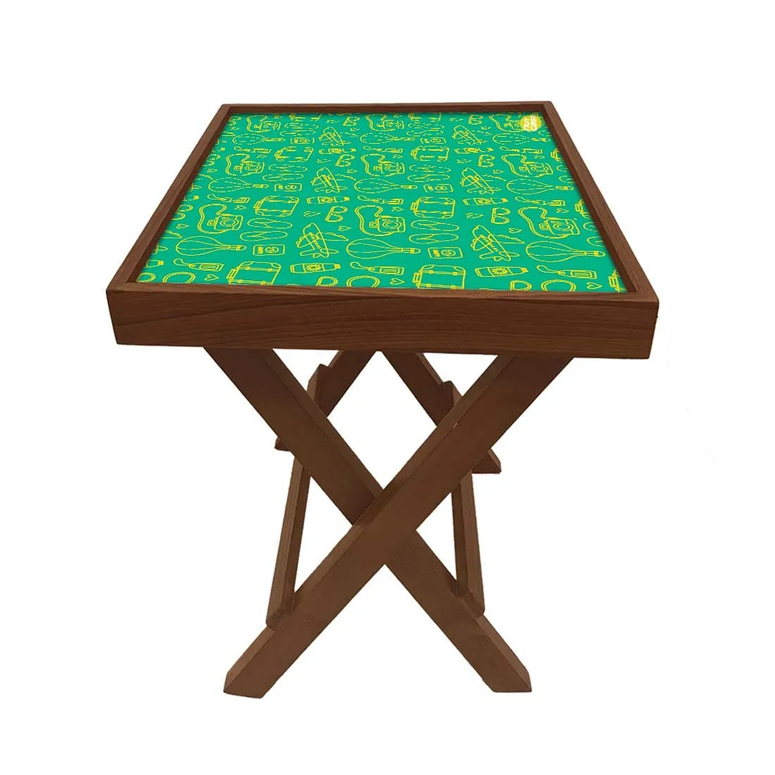 Folding Side Table - Teak Wood - Suitcase And Air Balloon