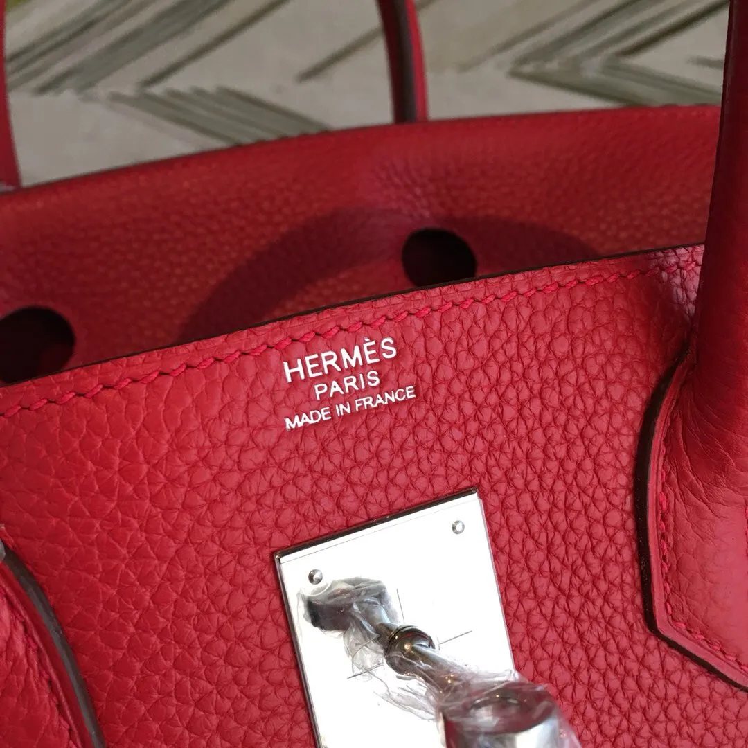 HM Birkin Red For Women Silver Toned Hardware 11in/30cm