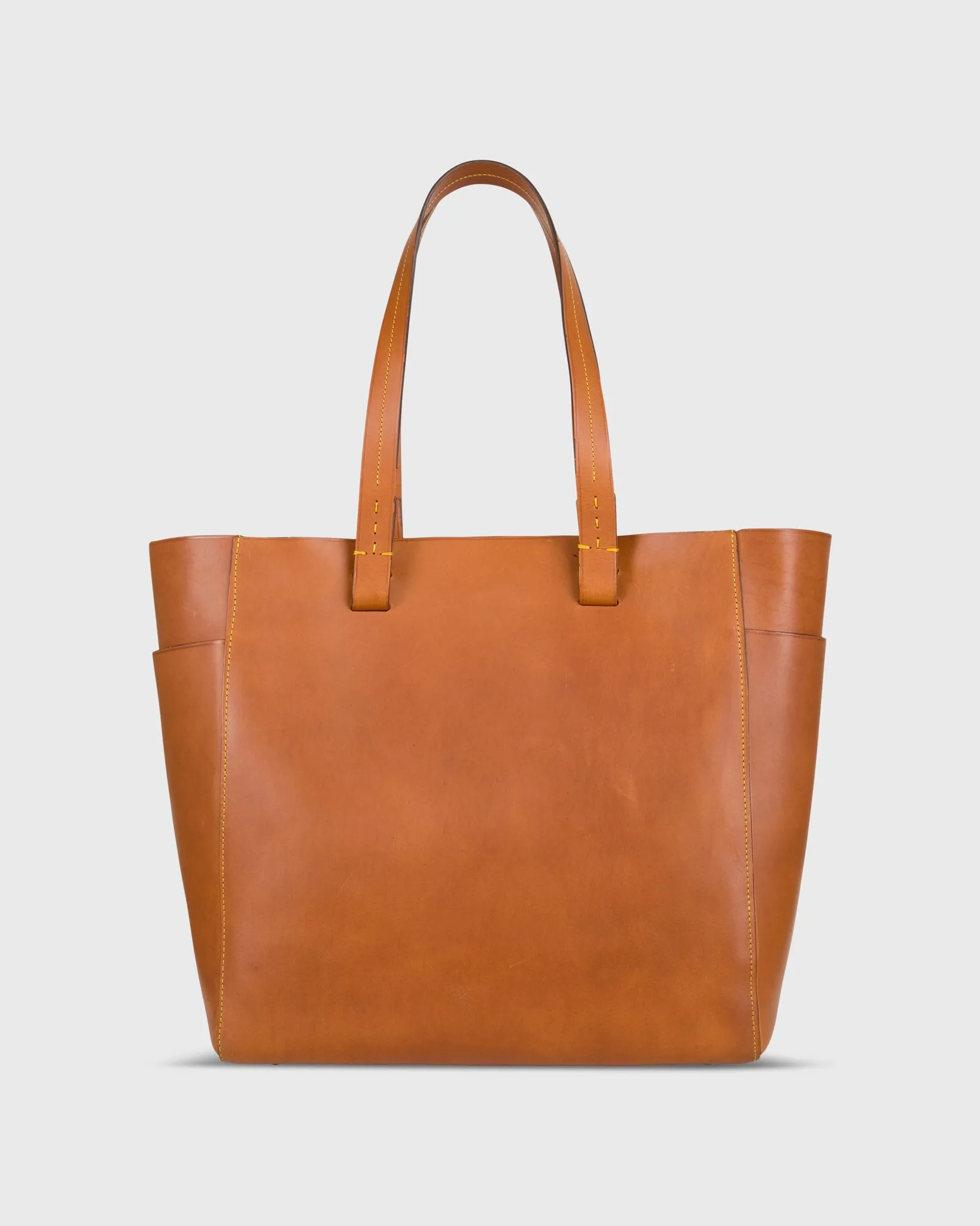 Leather Tote with Trolley Strap in English Tan