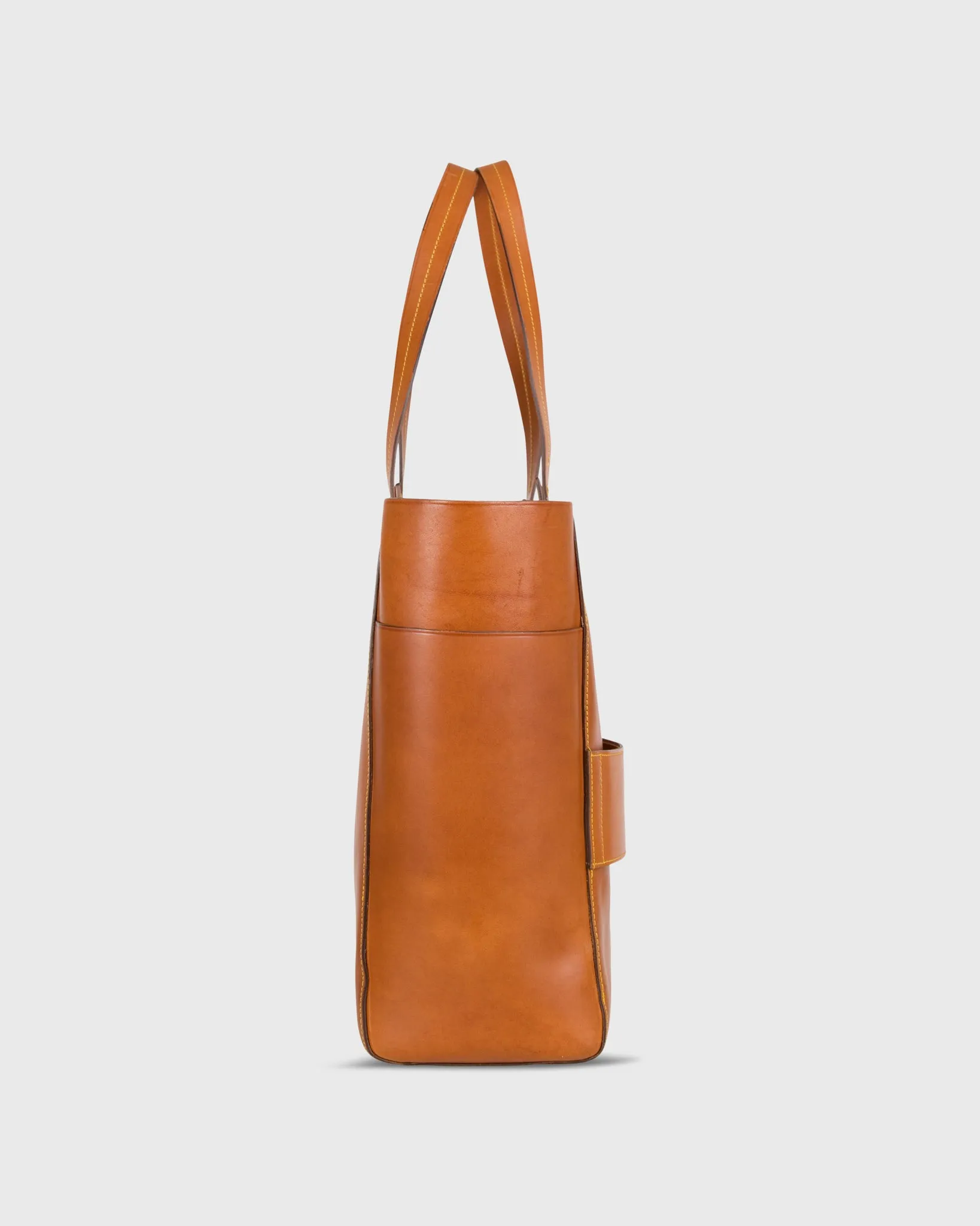 Leather Tote with Trolley Strap in English Tan