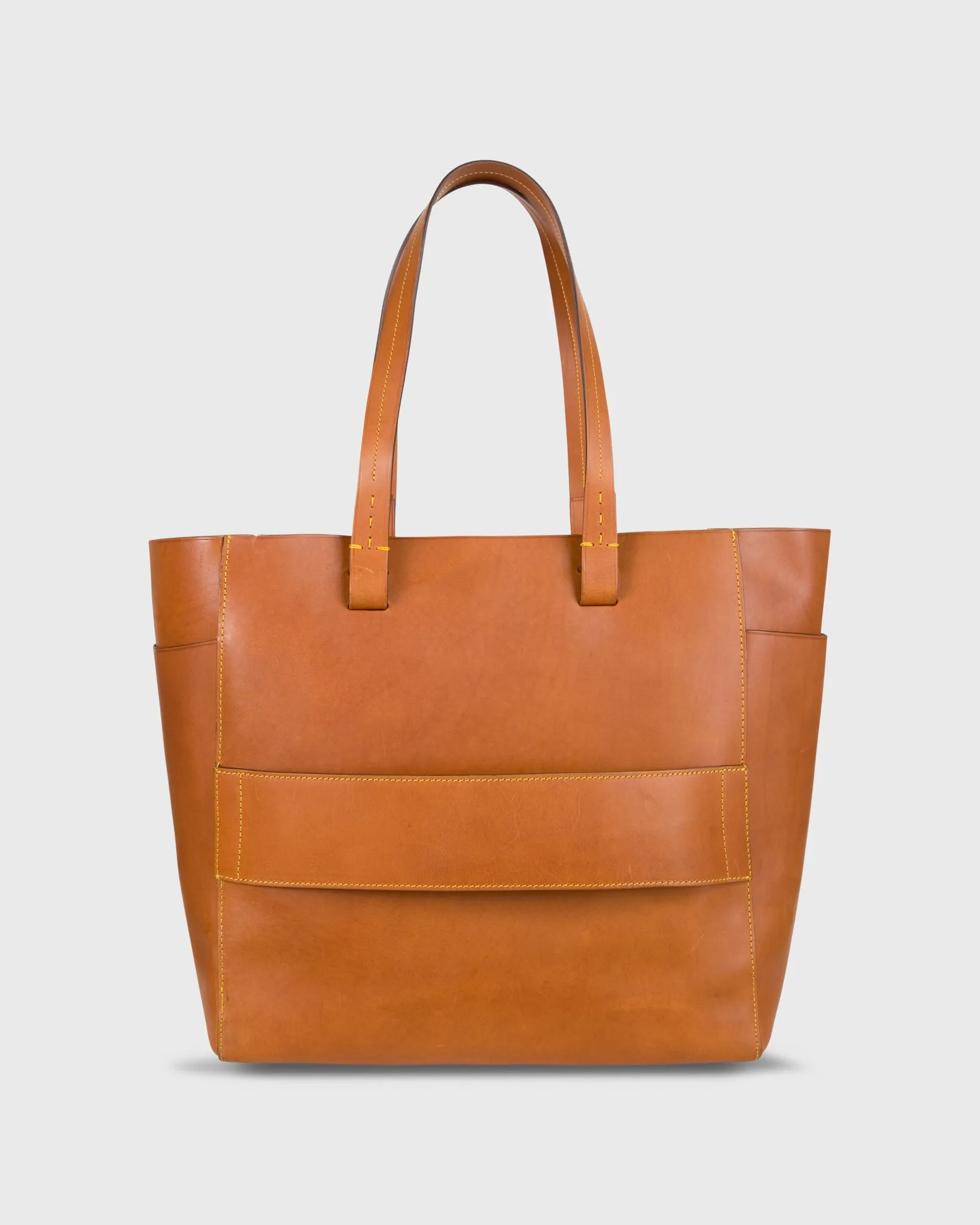 Leather Tote with Trolley Strap in English Tan