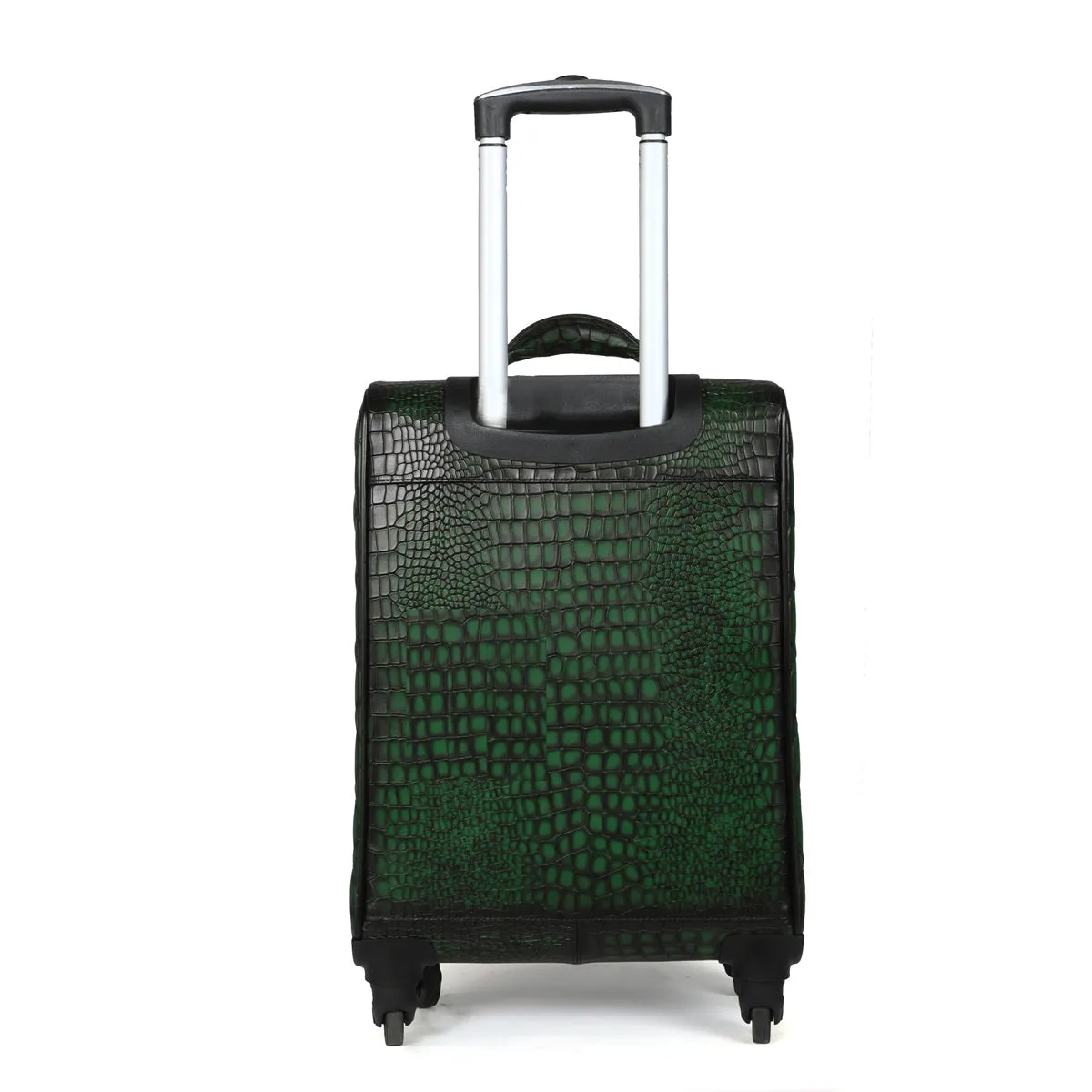 Luggage Trolley Bag In Croco Textured Smokey Green Leather
