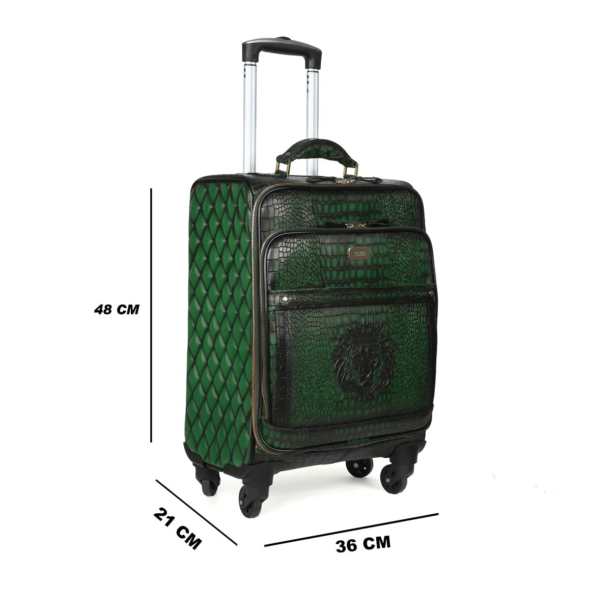 Luggage Trolley Bag In Croco Textured Smokey Green Leather