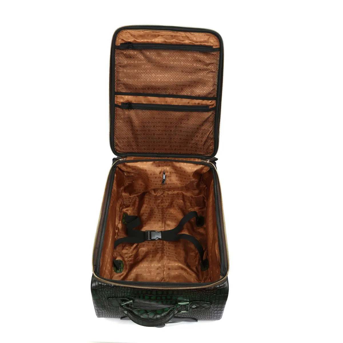 Luggage Trolley Bag In Croco Textured Smokey Green Leather