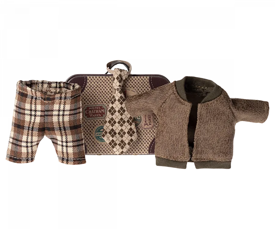 Maileg - Jacket, Pants, & Tie in Suitcase, Grandpa Mouse