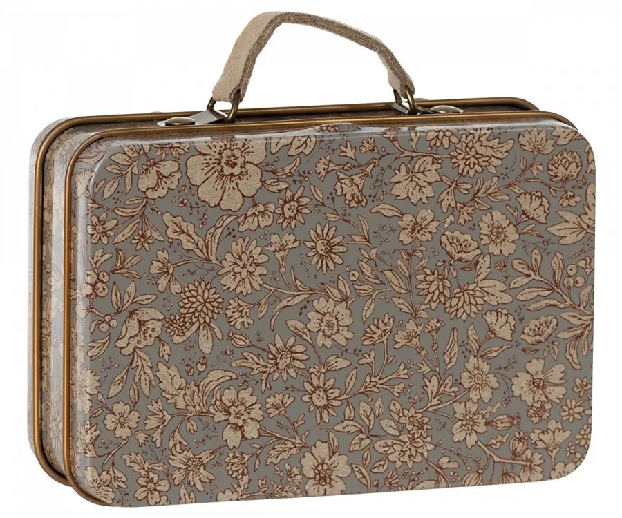 Maileg | Metal Tin Suitcase, Blossom - Grey