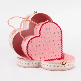 meri meri vintage heart rose suitcases - set of 2