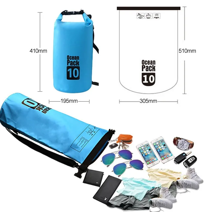 Outdoor Waterproof Single Shoulder Bag Dry Sack PVC Barrel Bag, Capacity: 10L (Dark Blue)