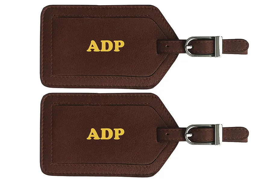 Personalized Monogrammed Leather Luggage Tags - 2 Pack
