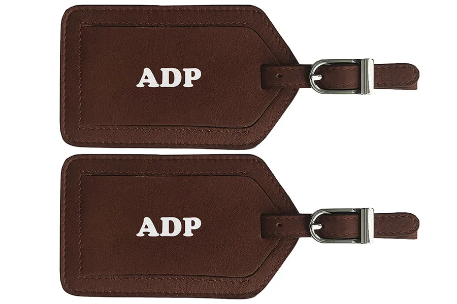 Personalized Monogrammed Leather Luggage Tags - 2 Pack