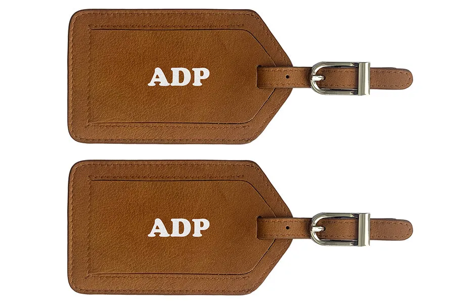 Personalized Monogrammed Leather Luggage Tags - 2 Pack