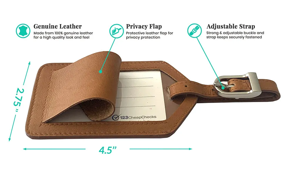 Personalized Monogrammed Leather Luggage Tags - 2 Pack
