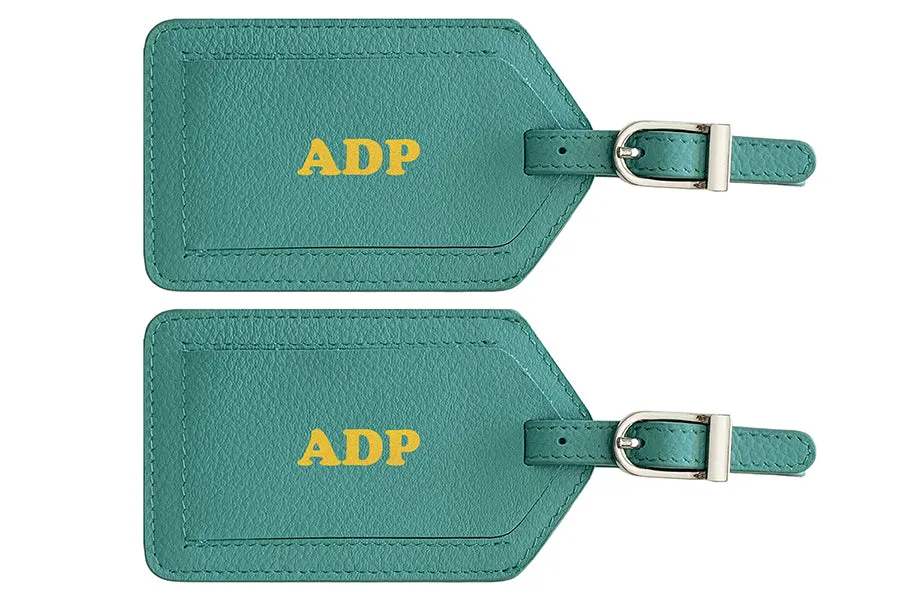Personalized Monogrammed Leather Luggage Tags - 2 Pack
