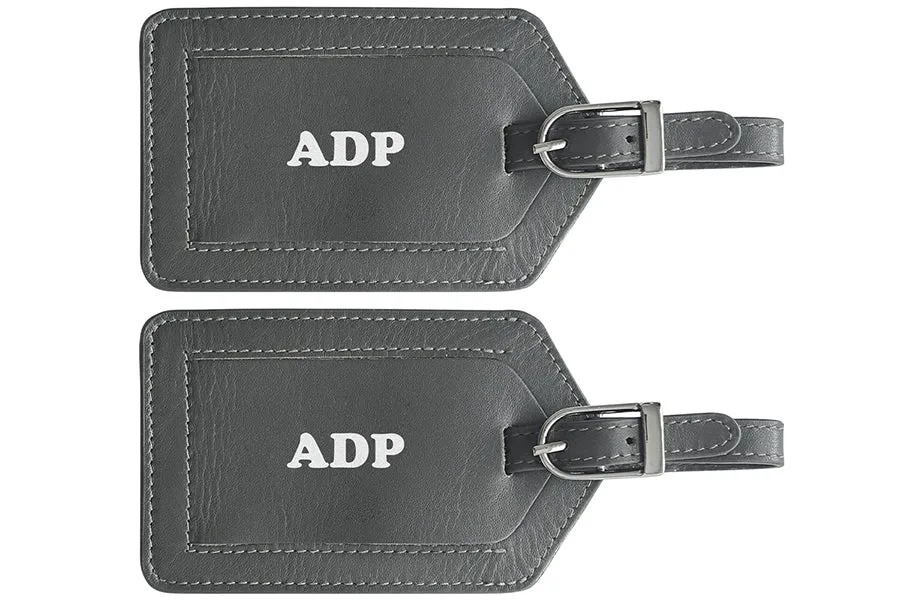 Personalized Monogrammed Leather Luggage Tags - 2 Pack