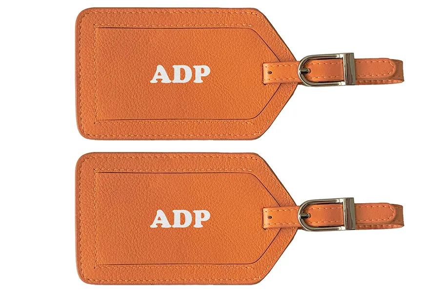 Personalized Monogrammed Leather Luggage Tags - 2 Pack