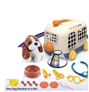 Plush Dog With Pet Bus Cage & Accessories