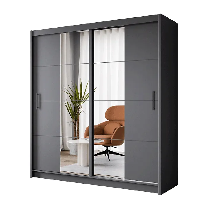 Rico 203cm Sliding Door Wardrobe Graphite   Mirror