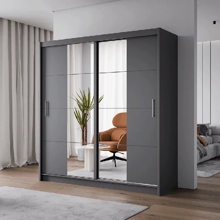 Rico 203cm Sliding Door Wardrobe Graphite   Mirror